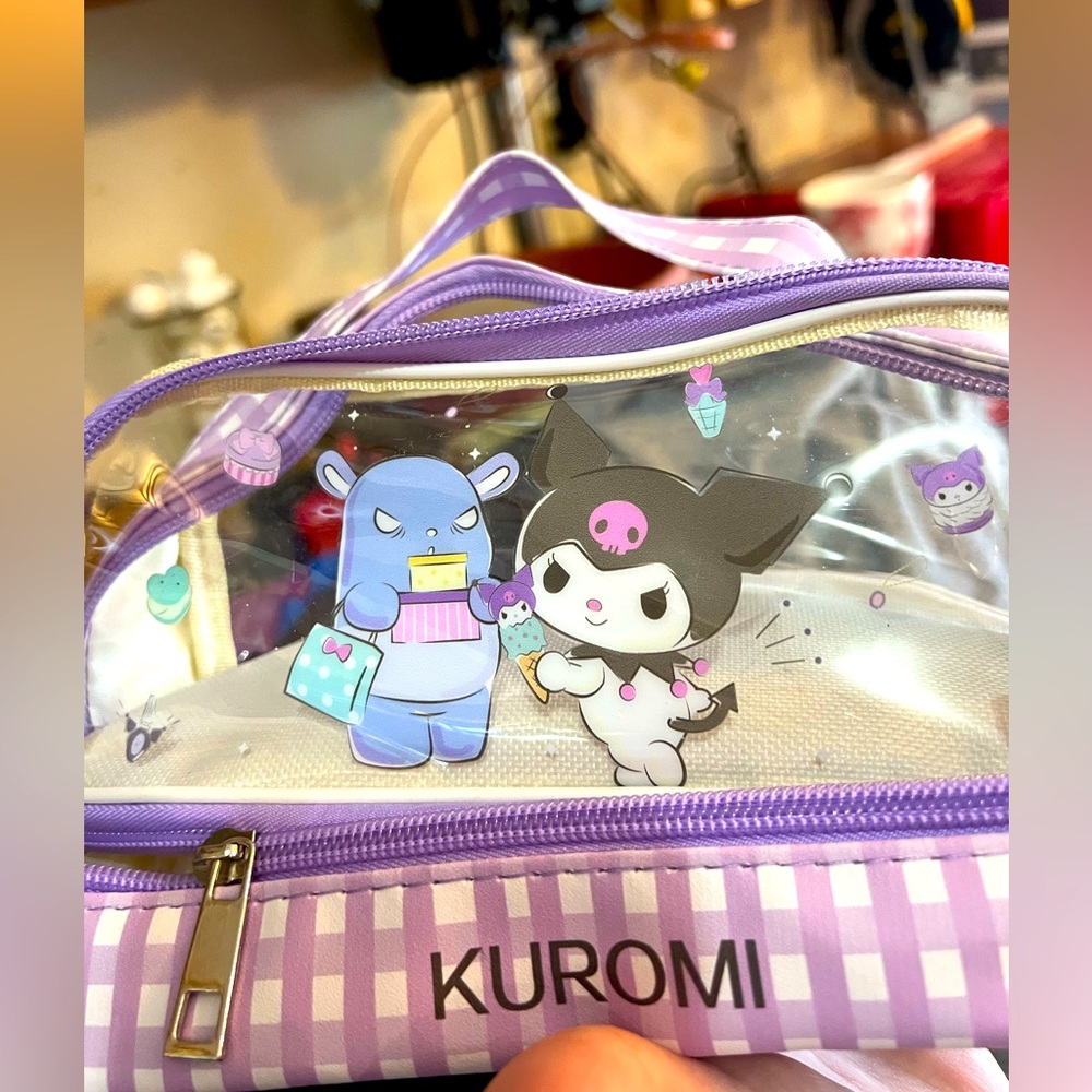 Clear See through Kuromi Sanrio Clutch Handbag Purse Hello Kitty Cosmetics Bag